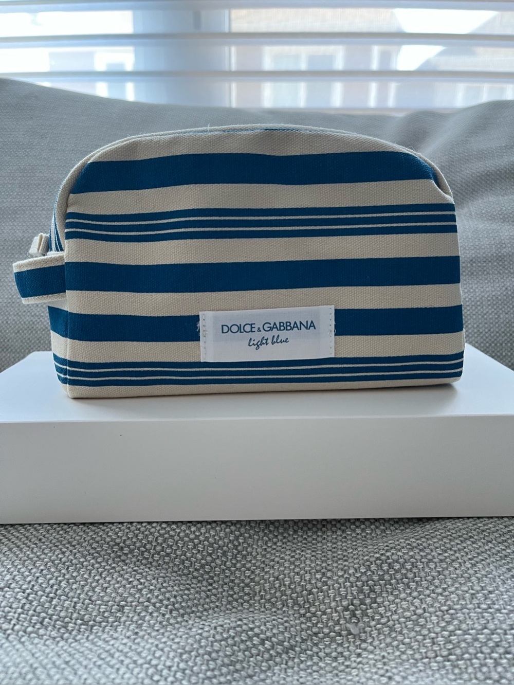 Dolce & Gabbana Blue and Cream Striped Toiletry Bag